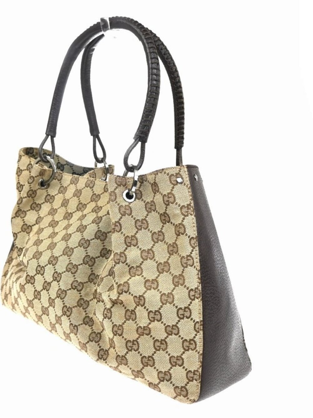 GUCCI Logo GG Pattern Shoulder Tote Bag Canvas Leather Brown 86KC878 - Picture 2 of 14